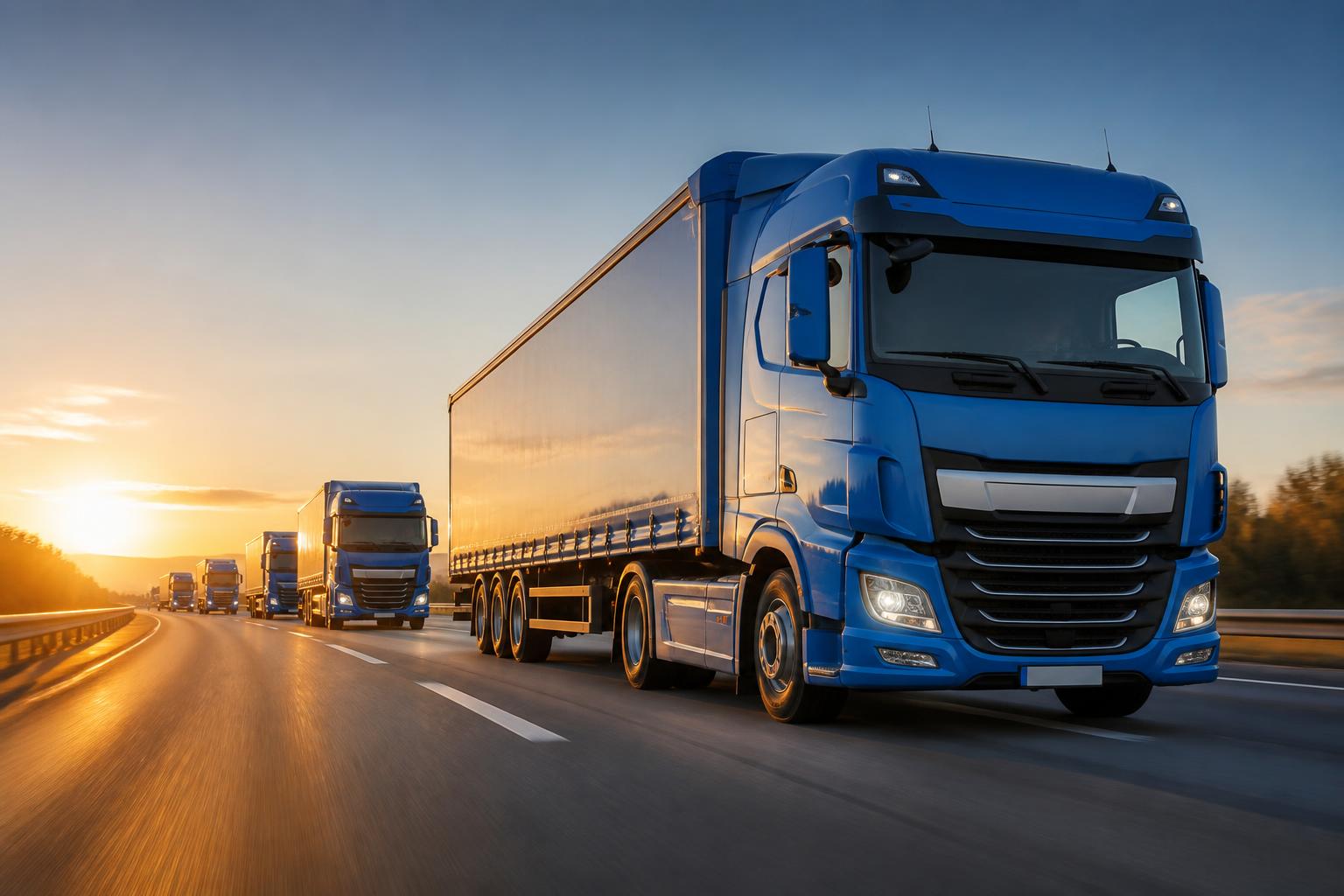 Fleet of QBlue-served commercial trucks on the highway